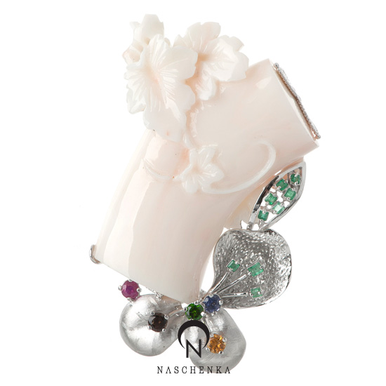 [나스첸카] 대나무 백산호예찬가 _ 산호 브로치 백산호 브로치