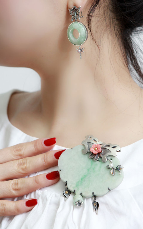 [나스첸카] 괜찮은 오늘 [실버 수공예 비취 브로치 목걸이]