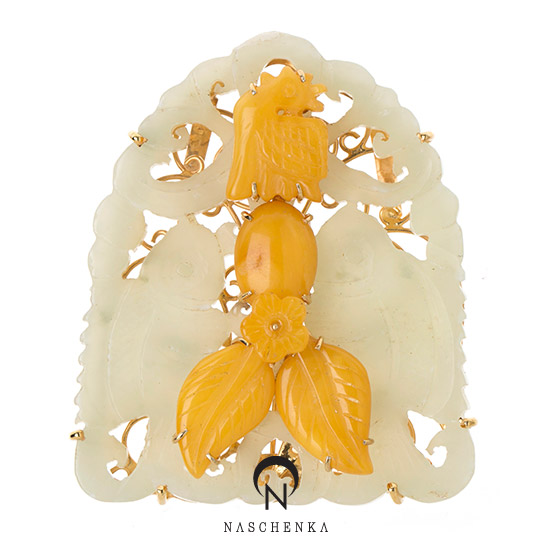 [나스첸카] 아끼고 아껴서 하고싶은 _ 노리개 겸용 호박 브로치 백옥 브로치