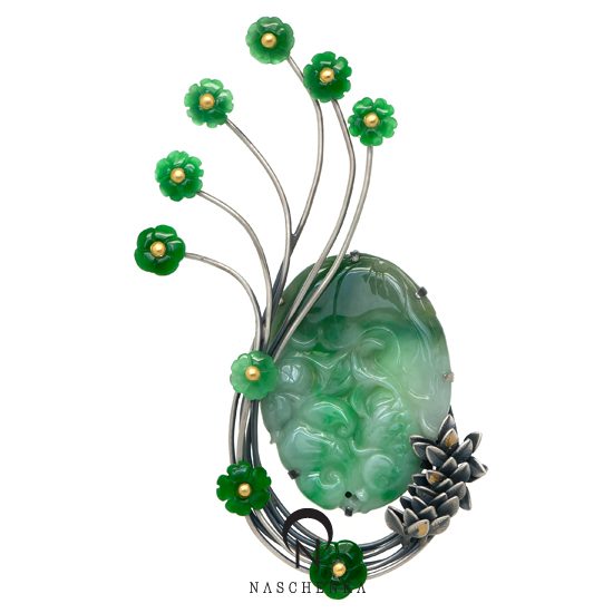 [나스첸카] 비취와 바람과 시 88 _ jade 실버 수공예 비취 브로치