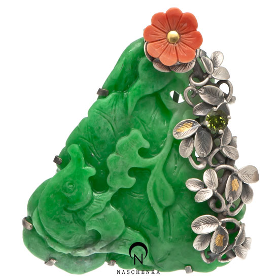 [나스첸카] 비취자연으로 가자 [실버 수공예 비취  브로치]