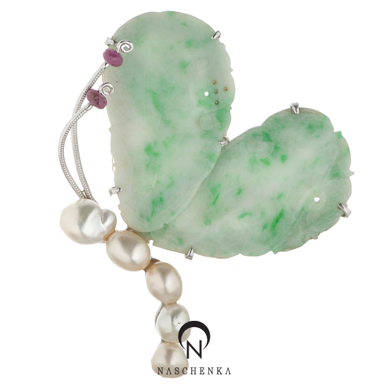 [나스첸카] 날개를 모두어.. 얌전한 _ 골동나비 [실버 수공예 비취 진주 브로치]