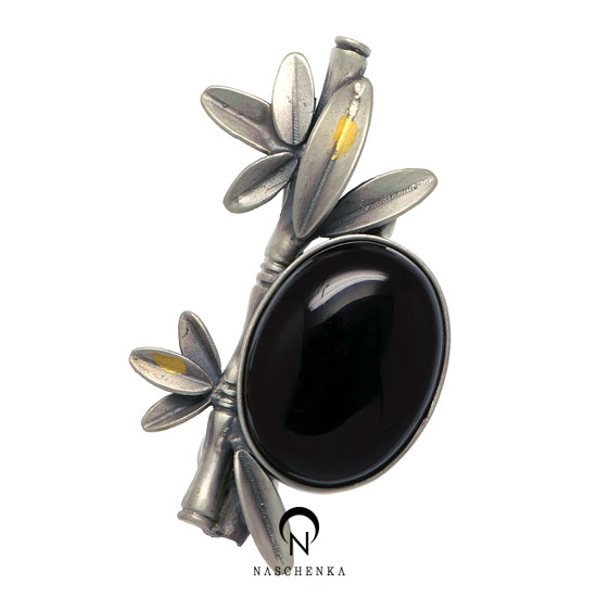 [나스첸카] 블랙 뱀부 [실버 수공예 오닉스 브로치]