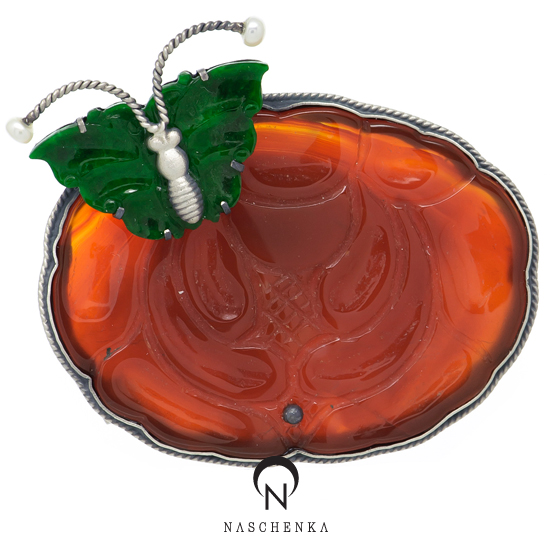 [나스첸카] 여전히 고와요 [실버 수공예 자마노 비취 브로치]