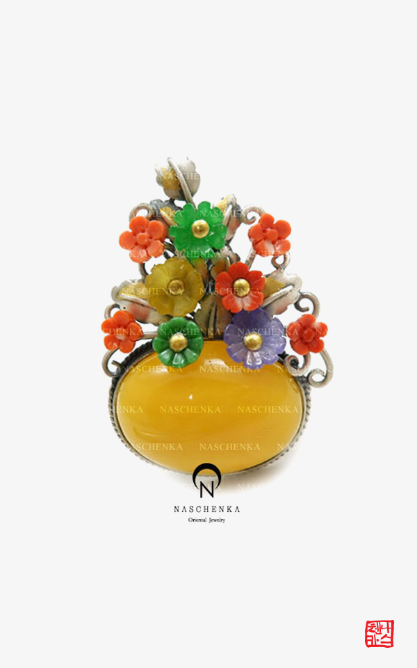 [나스첸카] 황실 호박 화병 [실버 수공예 호박 브로치]