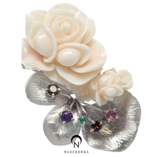 [나스첸카] 먼로 산호예찬가 : 산호 13.5 g [실버 수공예 산호 브로치]