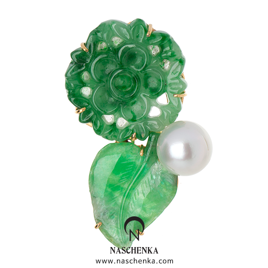 [나스첸카] 너무 날 _ 비취 브로치 남양 진주 브로치