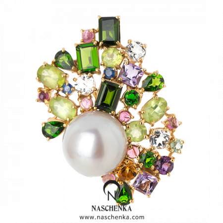 [나스첸카] 사랑받는 꽃 _ 진주 브로치 크롬디옵사이드 브로치