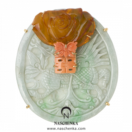 [나스첸카] 사랑의 노래 _ 노리개 겸용 비취 브로치 호박 브로치