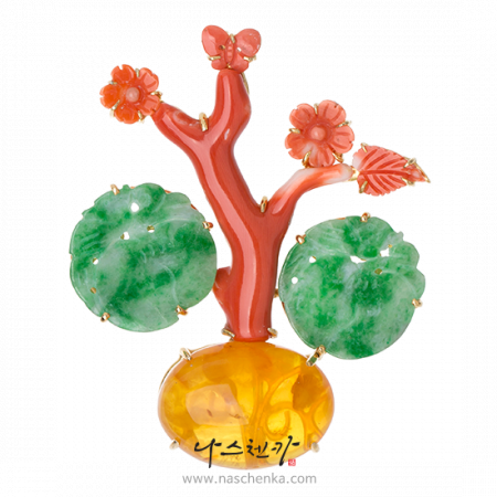 [나스첸카] 조용한 바람 _ 호박 브로치 산호 브로치