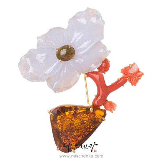 [나스첸카] 내가 정리해줄게 _ 칼세도니아  호박 산호 브로치