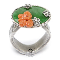 [나스첸카] 꽃과 나비 _ 비취 반지 산호 반지 한복 반지