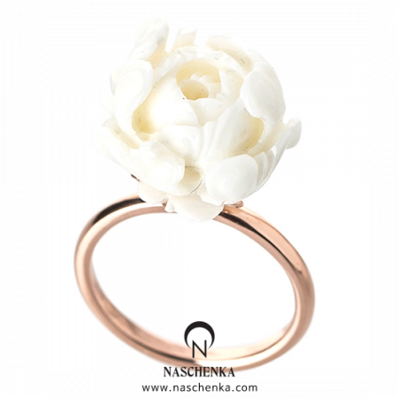 [나스첸카] 국화 백산호 _ 14K 백산호 반지