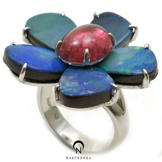 [나스첸카] 꽃잎 흩날리다 _ 오팔 반지 [실버 수공예 오팔 토르마린 반지]