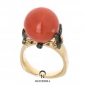 [나스첸카] 붉은 산호와 나비 사파이어 _ 18K 산호 반지