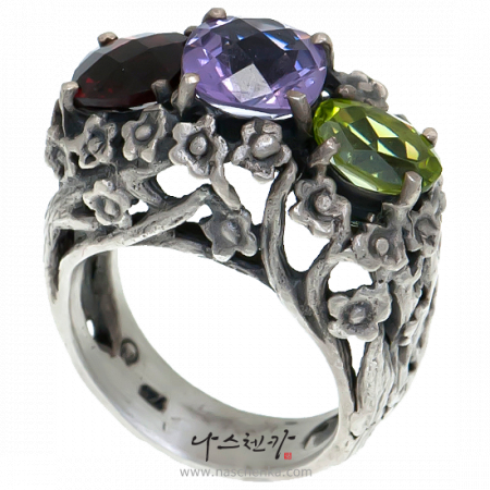 [나스첸카] 칵테일 [실버 수공예 자수정 반지 가넷 반지 페리도트 반지]