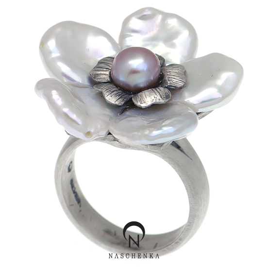 [나스첸카] 흰눈 꽃눈 그리고 연이 [실버 수공예 진주 반지]