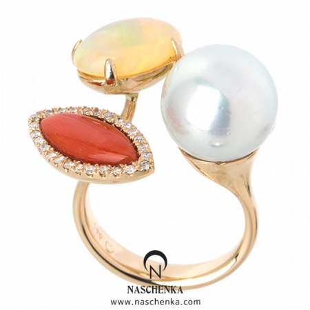 [나스첸카] 공중부양 _ 14K 산호 반지 오팔반지 진주반지