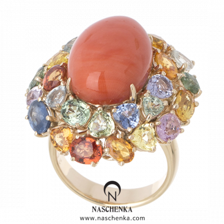 [나스첸카] 보는 즐거움 _ 14K 산호 반지 사파이어 반지