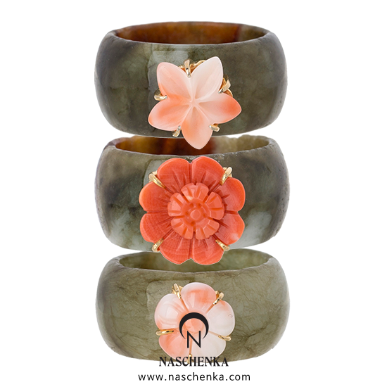 [나스첸카] 비취 위에 산호꽃 _ 비취 가락지