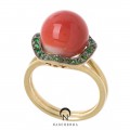 [나스첸카] 물결 그린 사파이어와 산호 2 _ 14K 산호 반지