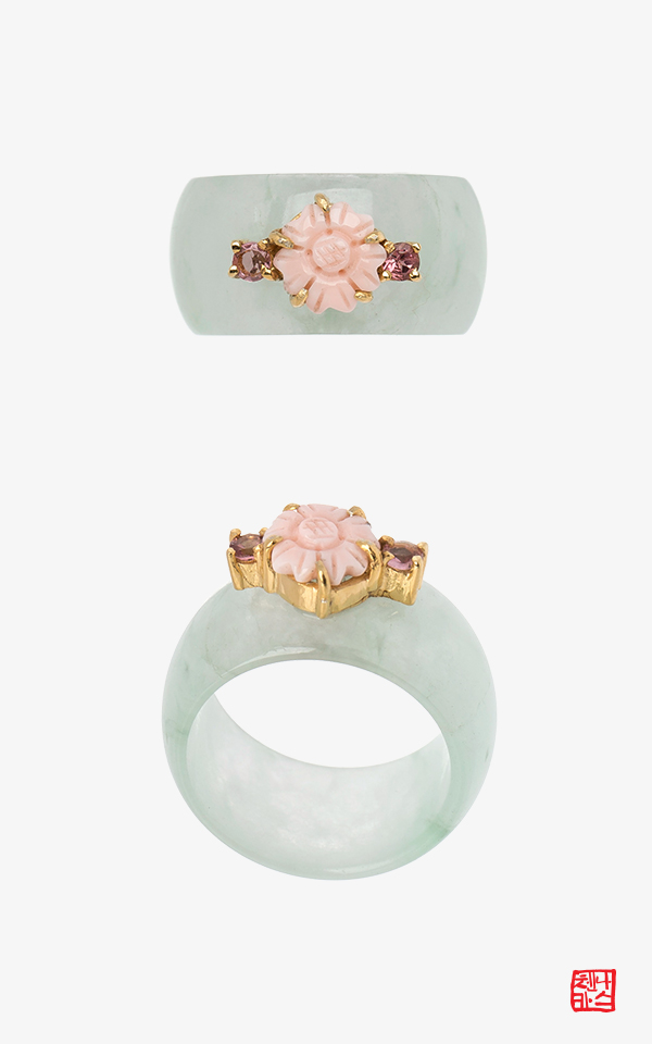 [나스첸카] 꽃반지 3 _ 산호 비취 반지 가락지