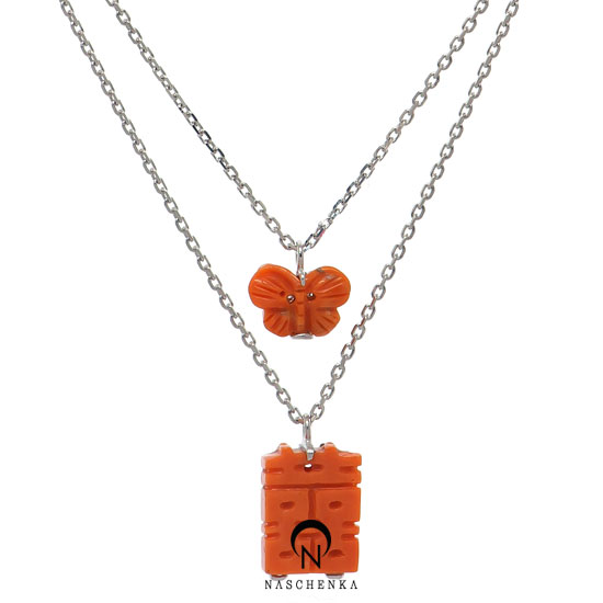 [나스첸카] 오렌지 산호, 이중나선 레이어링 [실버 수공예 산호 목걸이]