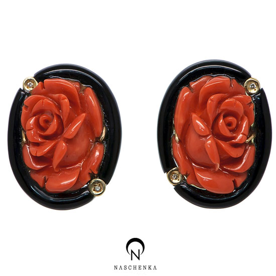 [나스첸카] 내 이름은 장미 [14K 산호 오닉스 귀걸이]