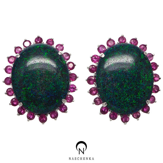 [나스첸카] 블랙오팔 명품관 [실버 수공예 루비 블랙오팔 귀걸이]