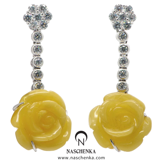 [NAS] 이브 _ 밀화 장미 [실버 수공예 호박 귀걸이]