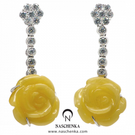 [NAS] 이브 _ 밀화 장미 [실버 수공예 호박 귀걸이]