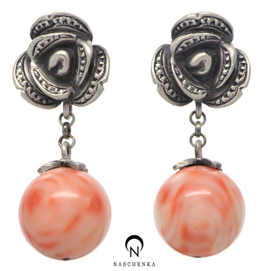 [나스첸카] NAS ROSE _ 산호 [실버 수공예 산호 귀걸이]