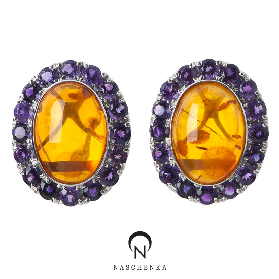 [나스첸카] 격식있는 자리에 시선 집중 _ amber  실버 수공예 호박 귀걸이