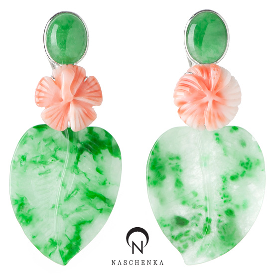 [나스첸카] 노블 나스 [실버 수공예 비취 산호 귀걸이]