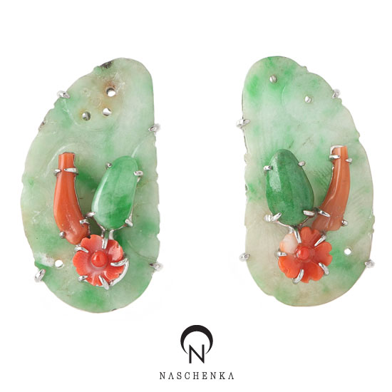 [나스첸카] 단장의 모친 _ 골도 비취 귀걸이  산호 귀걸이