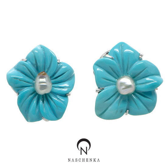 [나스첸카] 밀키한 터키석 [실버 수공예 애리조나산 최고의 터키석 귀걸이, 14K 뒷침]