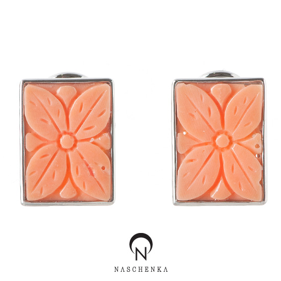 [나스첸카] 오렌지 스퀘어 산호 [실버 수공예 산호 귀걸이]