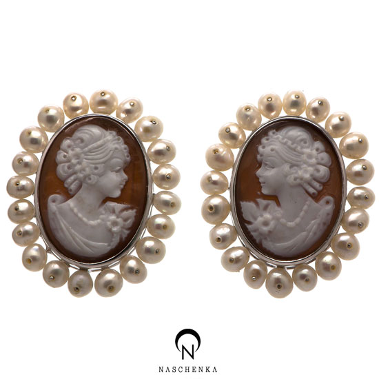 [나스첸카] 진주 레이스 까메오 2 [실버 수공예 카메오 귀걸이]