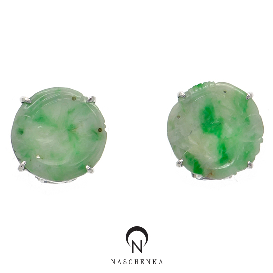 [나스첸카] 작은 동그라미 단장 [실버 수공예 골동 비취 14K 뒷침 귀걸이]
