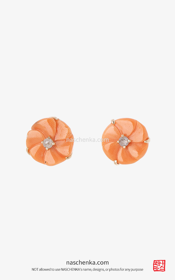  ڶ õ ȣ Ͱ _ Ʈ þī 14k Ͱ   Natural coral flower stud earrings gold with diamond