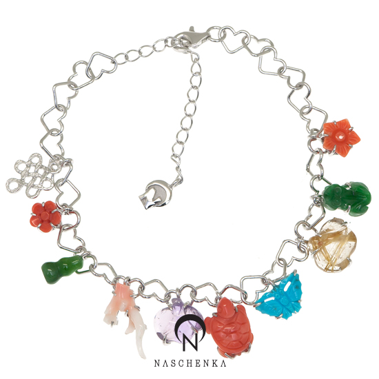 [나스첸카] 느낌있지, 나스 챰 팔찌 [실버 수공예 산호 터키석 등 천연 원석 팔찌]