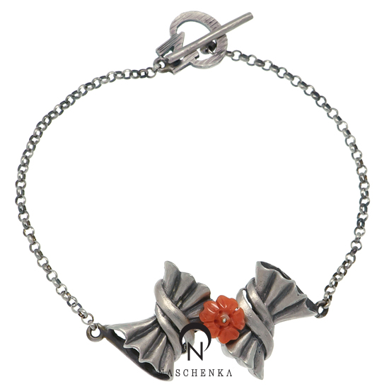 [나스첸카] 리본 리본 산호 팔찌 [실버 수공예 산호 팔찌]