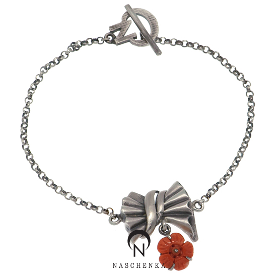 [나스첸카] 리본 산호 팔찌 [실버 수공예 산호 팔찌]