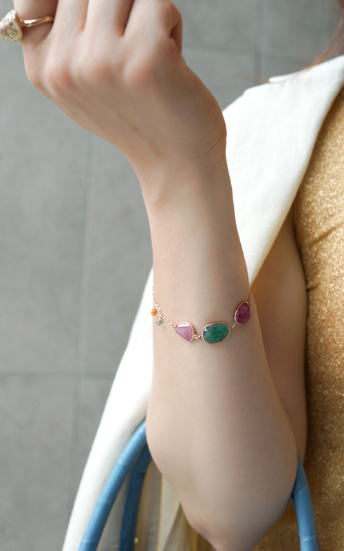 [나스첸카] 핑크의 낭만의 뷰 _ sapphire emerald 14K 사파이어 팔찌
