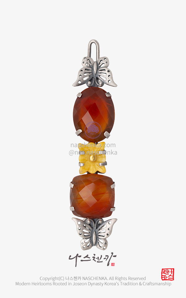 [나스첸카] 한복 머리스타일 조선의 왕실 미감으로 정교하고 고급스러운 예쁜 나스첸카 호박 카넬리언 머리핀 