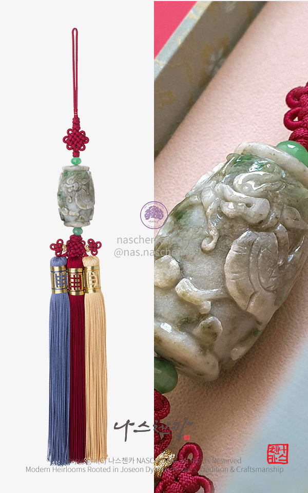 [NASCHENKA] 나스첸카 청옥 용문 비취 노리개 — 오방색 술 전통 명주실 비단 매듭 한복노리개 
