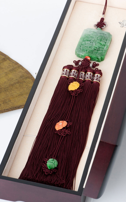 [나스첸카] 삼작을 품은 비취 십장생 노리개 [실크 견사 비취 노리개]