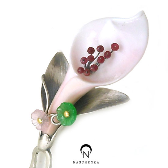 [나스첸카] 핑크 릴리 [실버 수공예 콩크쉘 뒤꽂이]