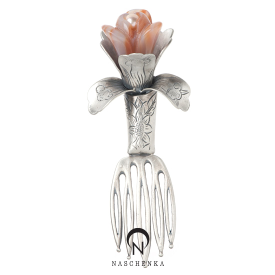 [나스첸카] 릴리 뒤꽂이 [실버 수공예 아게이트 뒤꽂이] _ 한복 머리장식 _ 결혼준비 _ 신랑어머니한복
