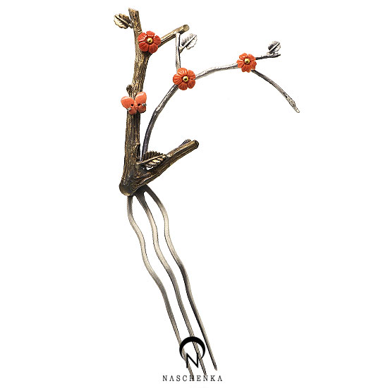 [나스첸카] 산호 정취나무 2 [수공예 산호 뒤꽂이] _ 한복 머리장식 _ 결혼준비 _ 신랑어머니한복